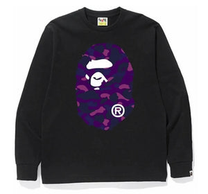 Bape Color Camo Big Ape Head L/S Tee (Black/Purple)